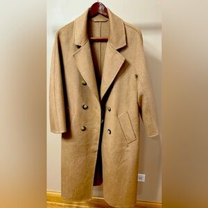 Stylish Tan Double-Breasted Ripple Wool & CamelHand-made Women’s Long Coat L